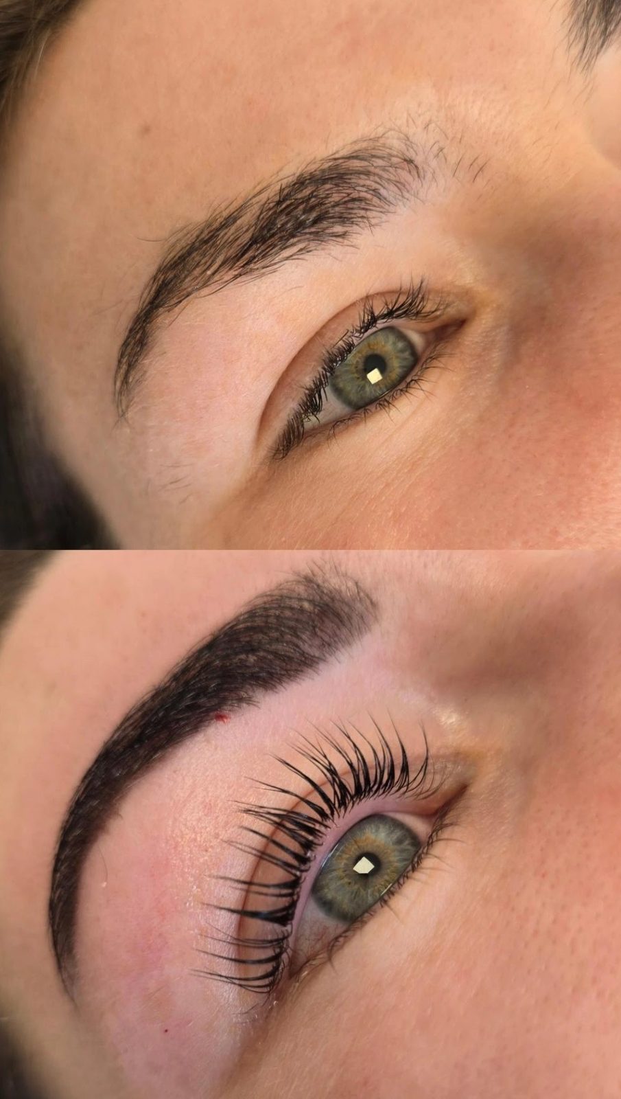 Brow lamination and lash lift, close-ups of the finished result